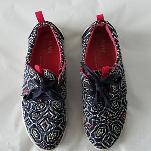 TOMS Del Rey Lace Up Shoes Sneakers Women's Size W6 Navy Multicolor
